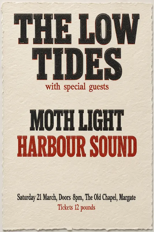 FLUX 3 Klein example: Letterpress gig poster THE LOW TIDES