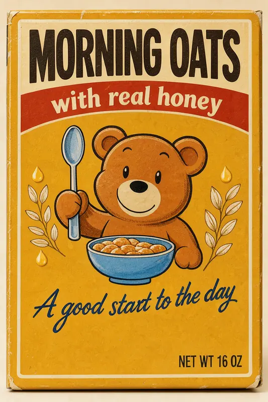 FLUX 3 Klein example: 1960s cereal box MORNING OATS