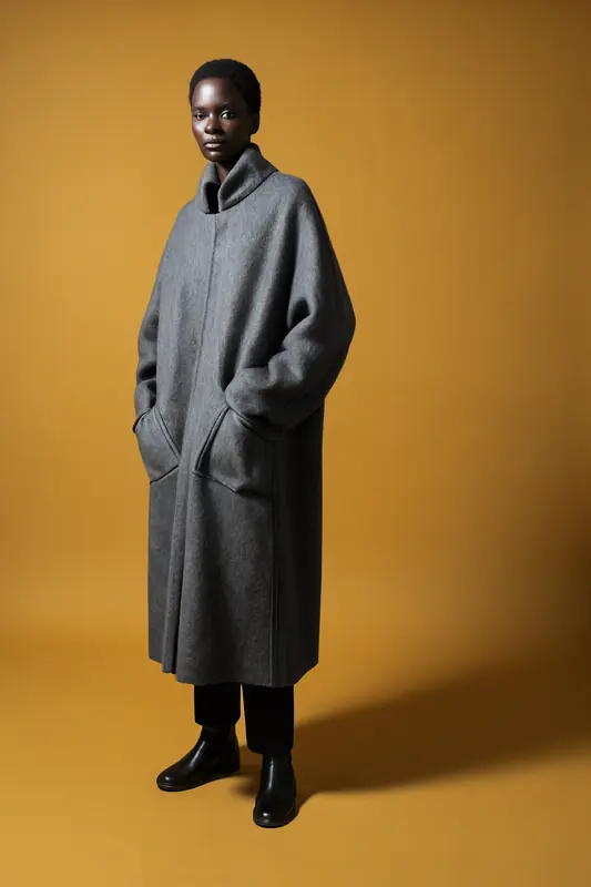 FLUX 3 Klein example: Grey wool coat fashion editorial
