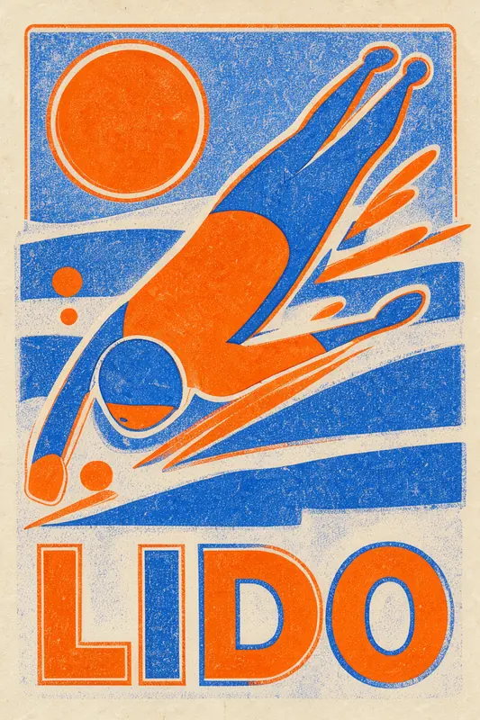 FLUX 3 Klein example: Risograph LIDO swimmer poster