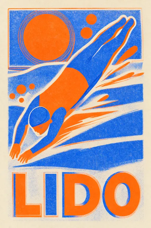 FLUX 3 Klein example: Risograph LIDO swimmer poster