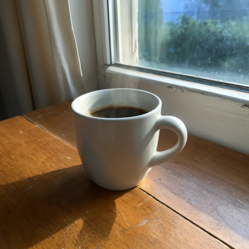 FLUX 3 Klein example: White ceramic mug by a window (used as edit input)