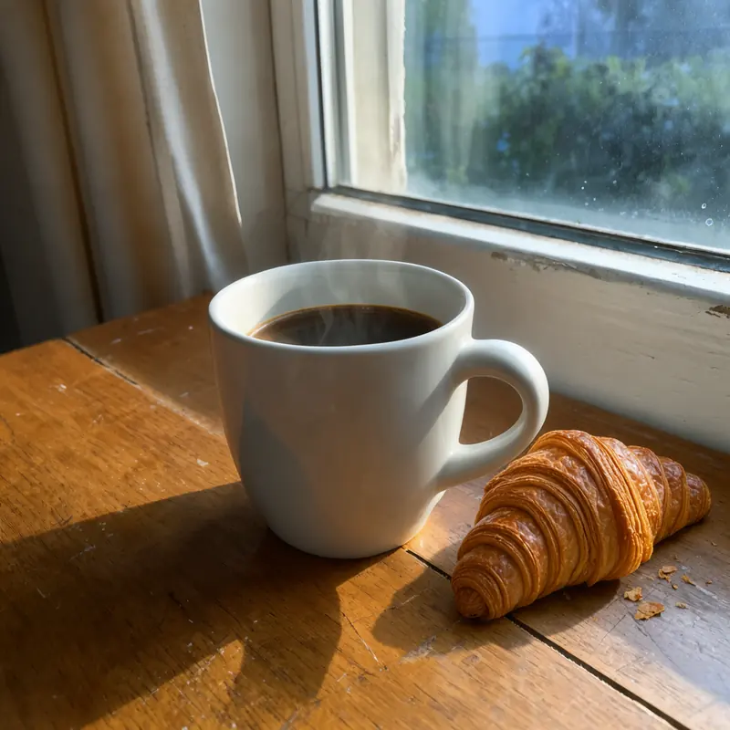 FLUX 3 Klein example: Fill the mug with coffee, add a croissant
