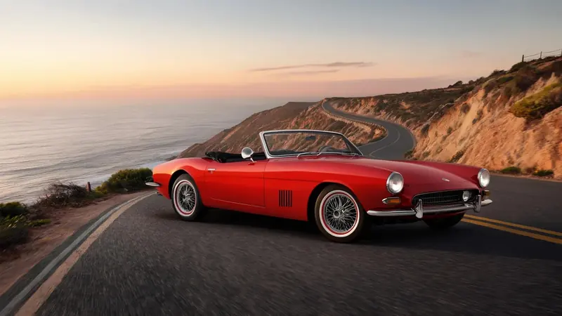 FLUX 3 Klein example: Place the car on a coastal cliff road at sunset with the ocean below. Keep the c