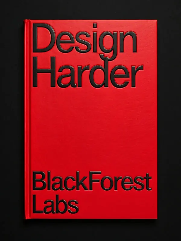FLUX 3 Klein example: A red book cover reading Design Harder