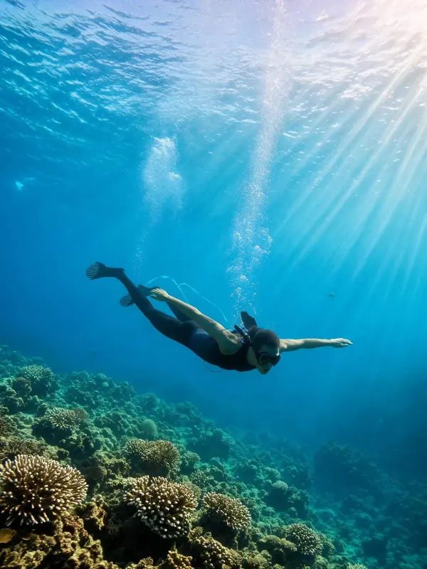 FLUX 3 Klein example: A freediver gliding above a coral reef