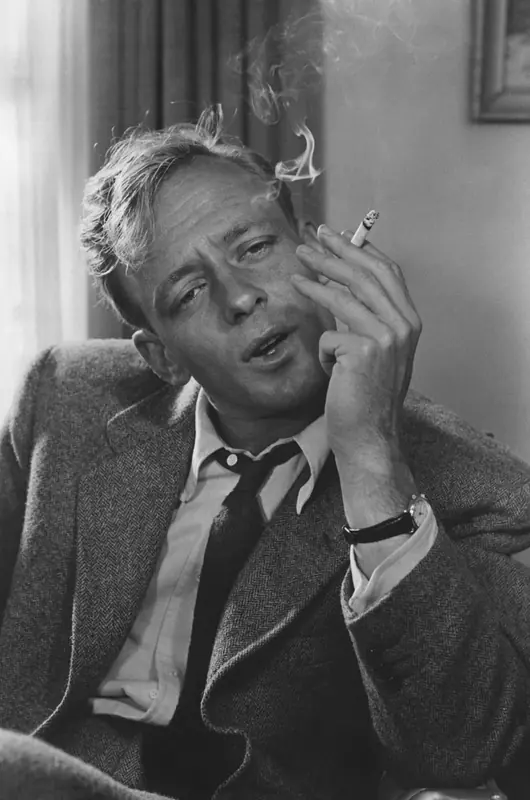 FLUX 3 Klein example: Black-and-white portrait of a man smoking a cigarette