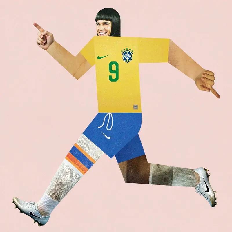 FLUX 3 Klein example: Collage illustration of a footballer in a yellow number 9 shirt
