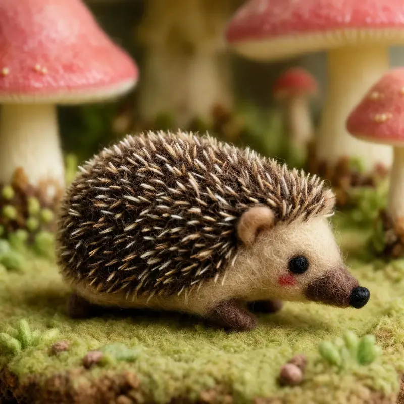 FLUX 3 Klein example: Needle-felted hedgehog in a mushroom forest