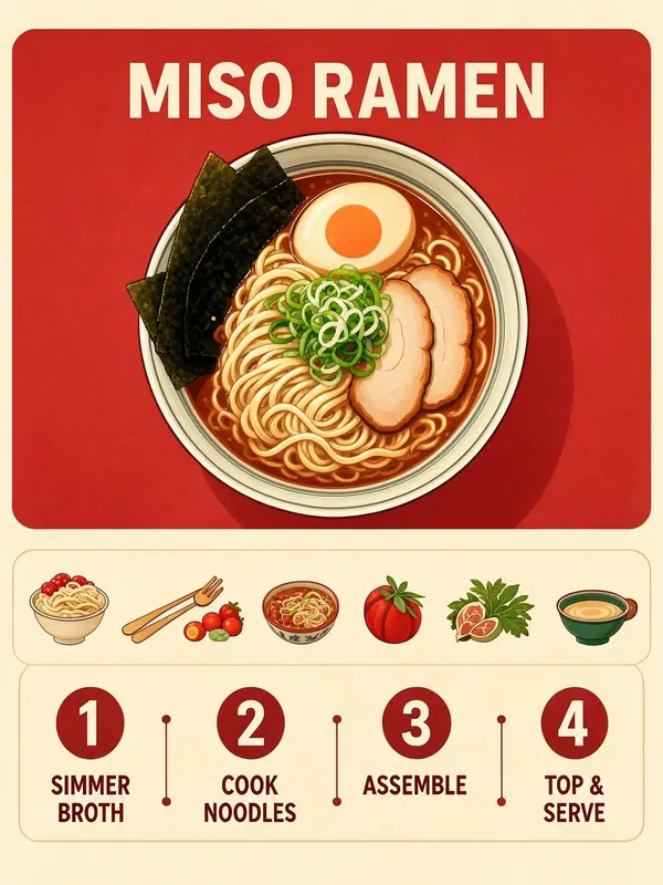 FLUX 3 Klein example: Miso ramen recipe infographic in four steps