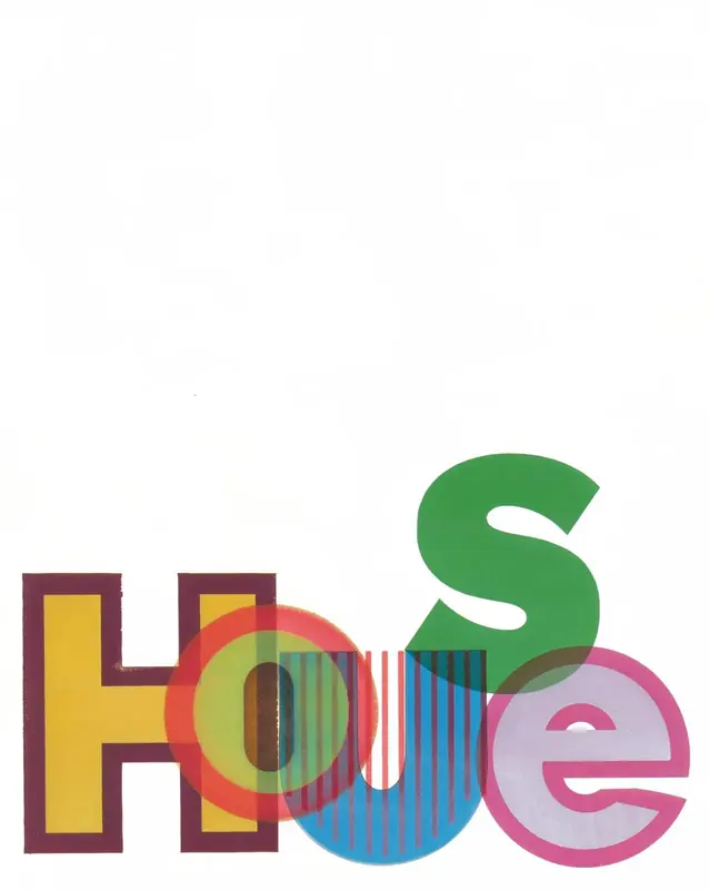 FLUX 3 Klein example: Overlapping colourful letters spelling House