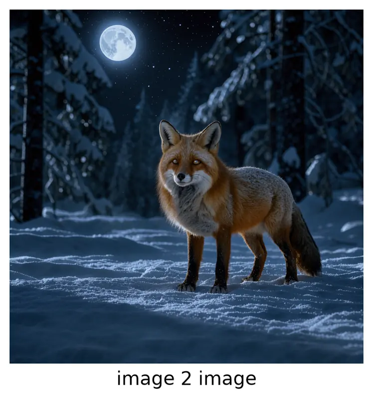 FLUX 3 Klein example: Same fox relit at night under a full moon