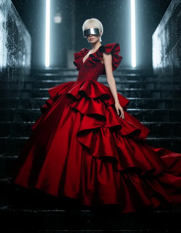 FLUX 3 Klein example: Change the blue silk gown to red