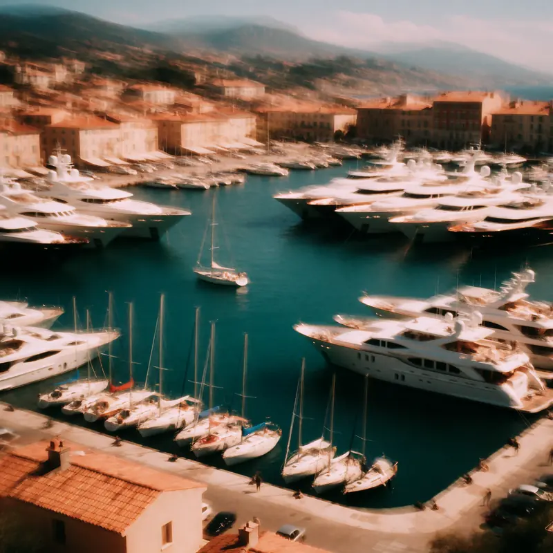 Krea 2 example: the port of antibes in the french riviera, large yachts and small sailboats are visible. ethereal motion blur style