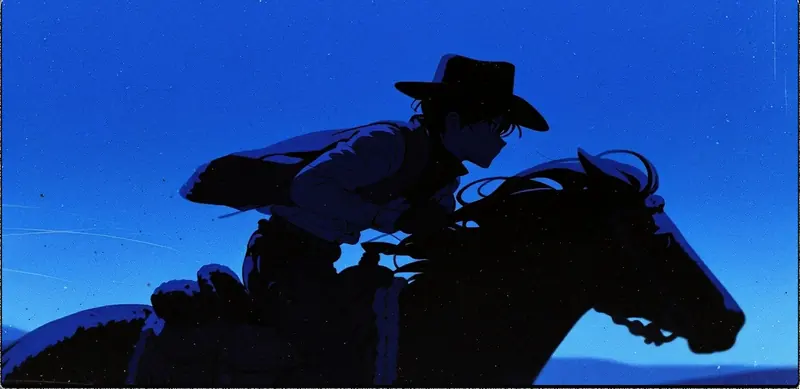 Krea 2 example: Male cowboy riding horse through the desert, close up shot