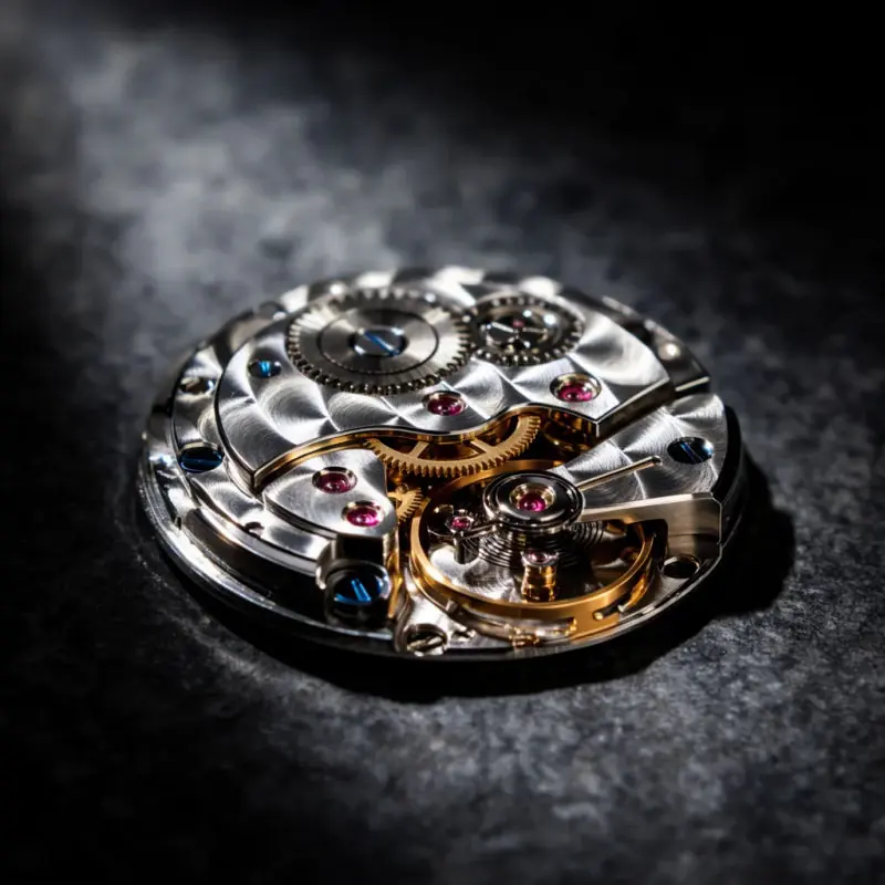 Krea 2 example: Polished chrome perfume bottle on stone, hard key light, clean studio shot