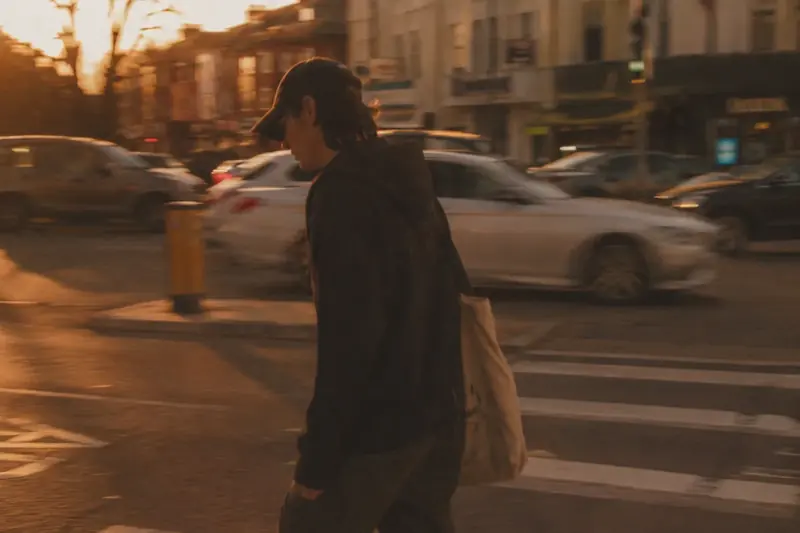 Krea 2 example: Golden-hour street photograph, motion blur, low dynamic range
